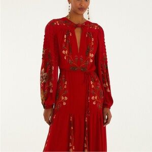 FARM Rio Red Long Sleeve Floral Dress
